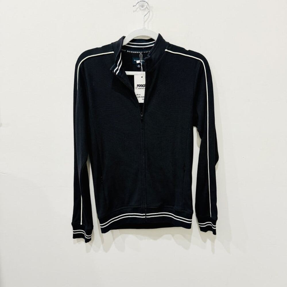 Burberry Golf Long Sleeve Full Zip Knit Track Jacket Black White Trim Women's M